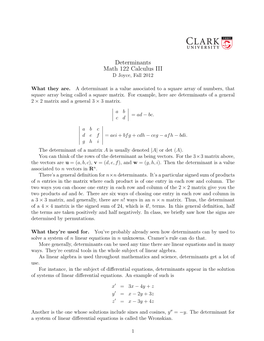 Determinants Math 122 Calculus III D Joyce, Fall 2012