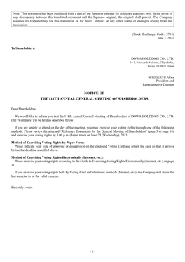 Notice of the 118Th Annual General Meeting of Shareholders