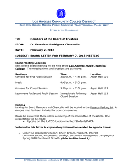Board Letter for February 7, 2018 Meeting