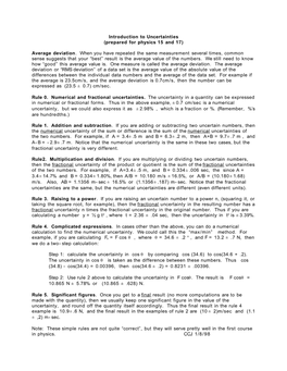 Introduction to Uncertainties (Prepared for Physics 15 and 17)