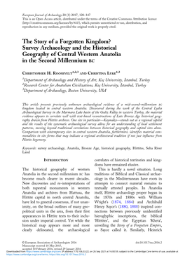 Survey Archaeology and the Historical Geography of Central Western Anatolia in the Second Millennium BC