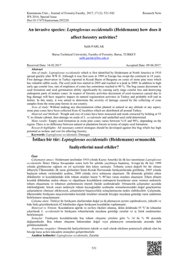 An Invasive Species: Leptoglossus Occidentalis (Heidemann) How Does It Affect Forestry Activities?