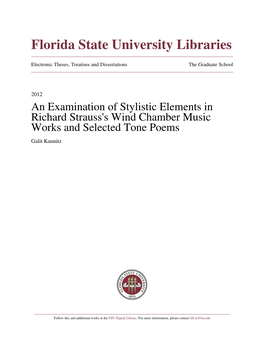 An Examination of Stylistic Elements in Richard Strauss's Wind Chamber Music Works and Selected Tone Poems Galit Kaunitz