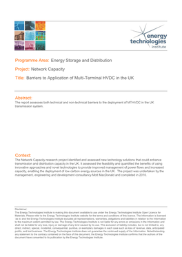 Energy Storage and Distribution Project: Network Capacity Barriers