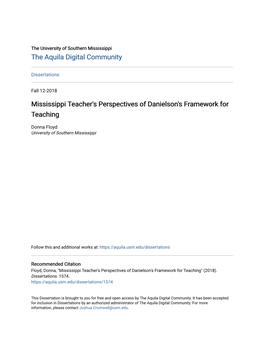 Mississippi Teacher's Perspectives of Danielson's Framework for Teaching