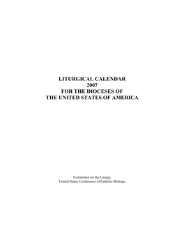 Liturgical Calendar 2007 for the Dioceses of the United States of America