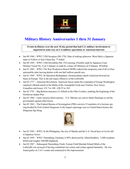 Military History Anniversaries 0101 Thru 0131