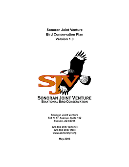 Sonoran Joint Venture Bird Conservation Plan Version 1.0