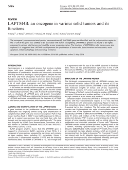 LAPTM4B: an Oncogene in Various Solid Tumors and Its Functions