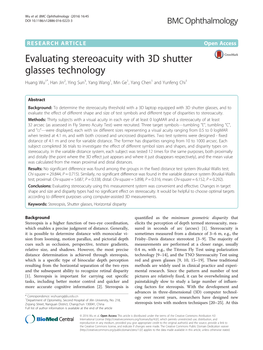 Evaluating Stereoacuity with 3D Shutter Glasses Technology Huang Wu1*, Han Jin2, Ying Sun3, Yang Wang1, Min Ge1, Yang Chen1 and Yunfeng Chi1