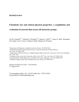 Chondrule Sizes, We Have Compiled and Provide Commentary on Available Chondrule Dimension Literature Data