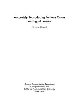 Accurately Reproducing Pantone Colors on Digital Presses