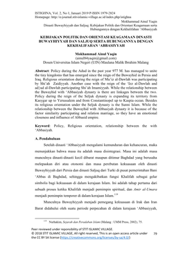 Kebijakan Politik Dan Orientasi Keagamaan Dinasti Buwayhiyyah Dan Saljuq Serta Hubungannya Dengan Kekhalifahan ‘Abbasiyyah