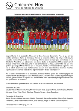 Chile Sale a La Cancha a Defender Su Título De Campeón De América Llegó El Turno De La Selección Chilena En La Copa Améric