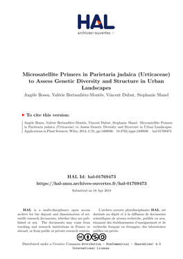 Microsatellite Primers in Parietaria Judaica (Urticaceae)