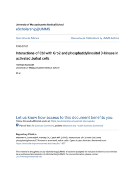 Interactions of Cbl with Grb2 and Phosphatidylinositol 3'-Kinase in Activated Jurkat Cells