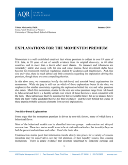 Explanations for the Momentum Premium