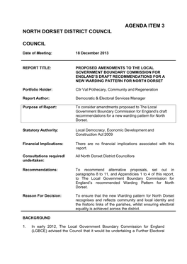 Agenda Item 3 North Dorset District Council Council