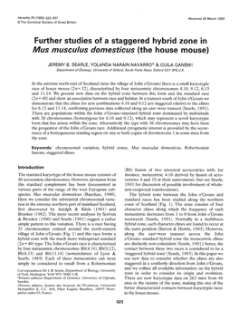 Further Studies of a Staggered Hybrid Zone in Musmusculus Domesticus (The House Mouse)