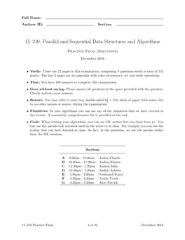 15–210: Parallel and Sequential Data Structures and Algorithms