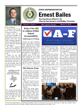 Ernest Bailes Serving House District 18: Liberty, San Jacinto, and Walker Counties