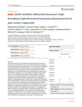 Cytof Workflow: Differential Discovery in High- Throughput High-Dimensional Cytometry Datasets [Version 4; Peer Review: 2 Approved]