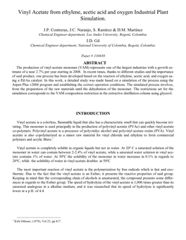 Vinyl Acetate from Ethylene, Acetic Acid and Oxygen Industrial Plant Simulation