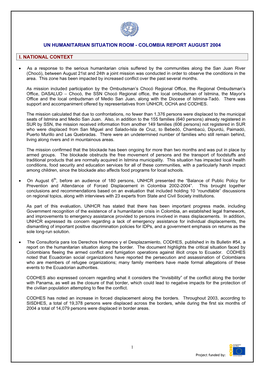 Un Humanitarian Situation Room - Colombia Report August 2004