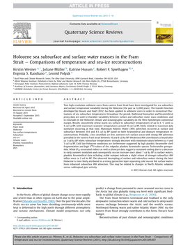 Holocene Sea Subsurface and Surface Water Masses in the Fram Strait&Nbsp