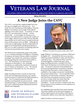Veterans Law Journal a Quarterly Publication of the Court of Appeals for Veterans Claims Bar Association