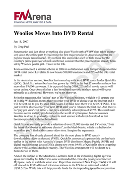 Woolies Moves Into DVD Rental