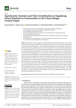 Agroforestry Systems and Their Contribution to Supplying Forest Products to Communities in the Chure Range, Central Nepal