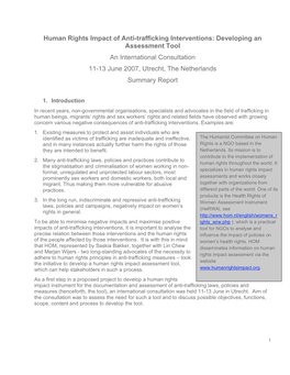 Human Rights Impact of Anti-Trafficking Interventions: Developing an Assessment Tool an International Consultation 11-13 June 2007, Utrecht, the Netherlands