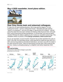 May 4 2020 Newsletter, Travel Plans Edition. Dear Grey