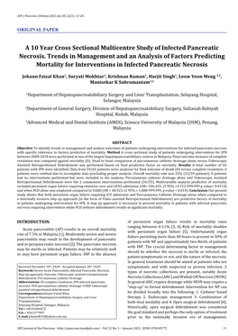 A 10 Year Cross Sectional Multicentre Study of Infected Pancreatic Necrosis