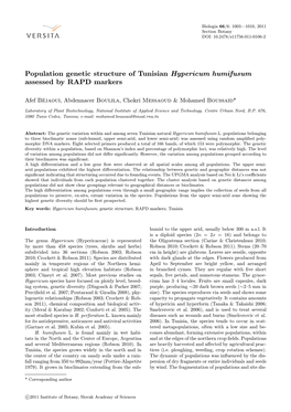 Population Genetic Structure of Tunisian Hypericum Humifusum Assessed by RAPD Markers