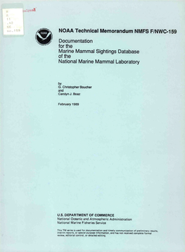 Documentation for the Marine Mammal Sightings Database of the National Marine Mammal Laboratory