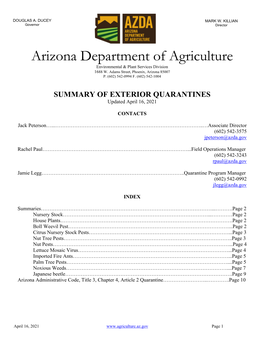 Arizona Department of Agriculture Environmental & Plant Services Division 1688 W