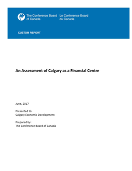 An Assessment of Calgary As a Financial Centre