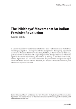 The 'Nirbhaya' Movement: an Indian Feminist Revolution Garima Bakshi