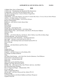 ALPHABETICAL LIST of Dvds and Vts 9/6/2011 DVD a Mighty Heart