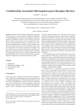 Cardiotoxicity Associated with Targeted Cancer Therapies (Review)