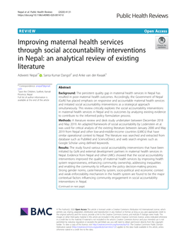 Improving Maternal Health Services Through Social Accountability Interventions in Nepal: an Analytical Review of Existing Litera