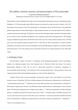 The Stability, Electronic Structure, and Optical Property of Tio2 Polymorphs