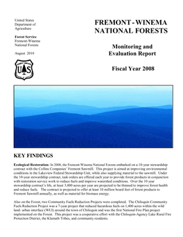 United States Department of FREMONT - WINEMA Agriculture NATIONAL FORESTS Forest Service Fremont-Winema National Forests Monitoring and August 2010 Evaluation Report