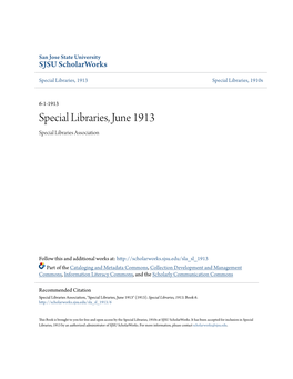 Special Libraries, June 1913 Special Libraries Association