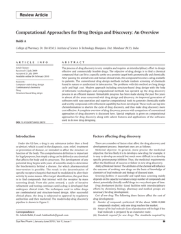 Computational Approaches for Drug Design and Discovery: an Overview