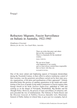 Refractory Migrants. Fascist Surveillance on Italians in Australia, 1922-1943
