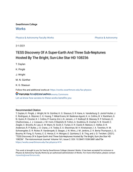 TESS Discovery of a Super-Earth and Three Sub-Neptunes Hosted by the Bright, Sun-Like Star HD 108236