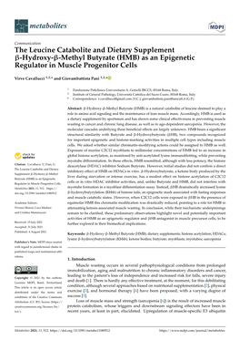 Hydroxy–Methyl Butyrate (HMB) As an Epigenetic Regulator in Muscle